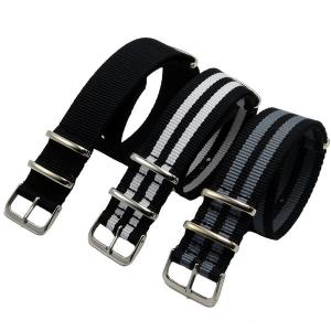 Carty Watch Bands - Nylon Strap - Black ,Black + Gray Striped ,Black + White Striped ,22 mm ,Set of 3