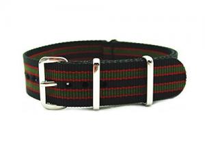 HNS Nato 18mm G10 Mod Black/Red/Green Strip Nylon Watch Strap Polished Stainless Steel Buckle NT083