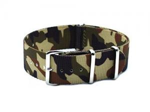 HNS Nato 22mm G10 Camouflage Woodland Ballistic Nylon Watch Strap Polished Buckle NT106