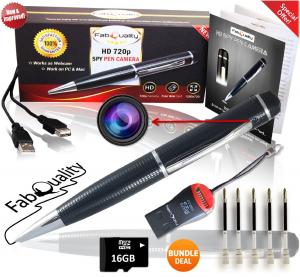 FabQuality SUPER SALE Hidden Camera Spy Pen 720p BUNDLE 16GB SD, Real HD Voice Video & Image + SD Reader + Upgraded Battery + 5 ink Fills Inc! Executive Multifunction DVR A Perfect Gift