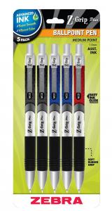 Zebra Pen Z-Grip Plus Retractable Ballpoint Pen, 1.0mm, Assorted Colors, 5pk
