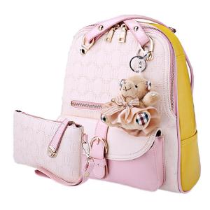 Coofit Girls Backpack College School Bag Leather Purses with Bear Key Chain
