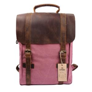 S-ZONE Retro Canvas Leather School Travel Backpack Rucksack 15.6-inch Laptop Bag