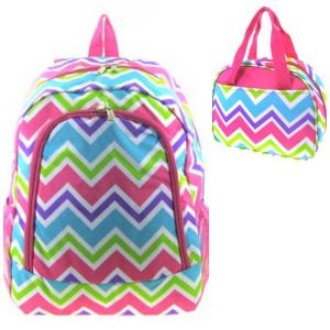 Backpack & Lunch Bag Pink Blue Green Chevron Cheerful
