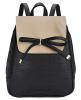Coofit® Black Pu Leather Student Backpack Flap Bags Daypack with Bowknot