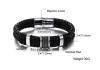 Suyi Wide Braid Black Leather Bracelet Men's Stainless Steel Magnetic Buckle Wristband Bangle
