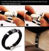 Suyi Wide Braid Black Leather Bracelet Men's Stainless Steel Magnetic Buckle Wristband Bangle