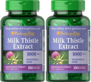 Puritan's Pride 2-pack of Milk Thistle 4:1 Extract 1000 Mg (Silymarin)-180 Softgels (360 Total)