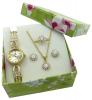 Royalty Gold Tone Watch & Jewelry Gift Set Quartz Watch Necklace Earrings Ring In Gift Box Women