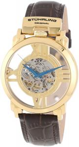 Stuhrling Original Men's 276.333531 Classic Winchester Cross Automatic Skeleton Gold-Tone Brown Leather Strap Watch