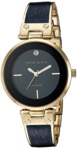 Anne Klein Women's AK/2512NVGB Diamond-Accented Gold-Tone and Navy Blue Marbleized Bangle Watch