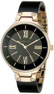 Anne Klein Women's AK/1958BKGB Gold-Tone and Black Resin Bangle Watch