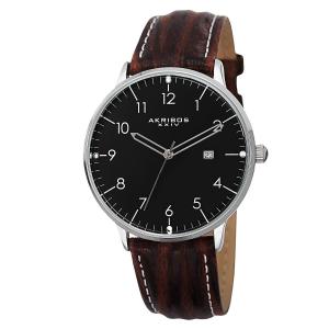 Akribos XXIV Men's AK715SSB "Retro" Stainless Steel Watch with Brown Leather Band
