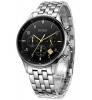 BUREI Men Chronograph Sports Watch Black Dial Stainless Steel Bracelet