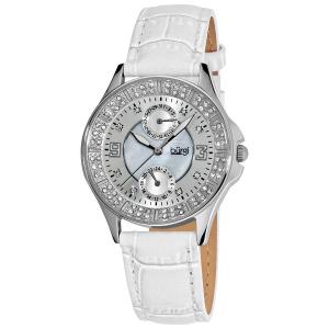 Burgi Women’s BU44WT Diamond Embellished Silver-Tone Watch with White Croc-Textured Leather Band