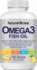 Fish Oil Omega 3 Supplement from Natural Riches, 180 Softgel Capsules - Lemon Flavor, Essential Fatty Acids, Triple Strength, Burpless, 800mg EPA, 600mg DHA 100 % Natural