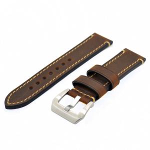 Dark Brown 20mm Genuine Leather Wristwatch Watch Band Oil Tan Vintage Strap for Men with Stainless Buckle