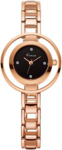 Voeons Women's Rose Gold Stainless Steel Watch With Black Dial
