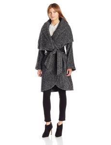 Badgley Mischka Women's Sloan Oversized Wool Wrap Coat with Convertible Collar