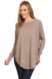 A+D Womens Oversized Raw Neck Pullover Sweater Top w/ Round Hem