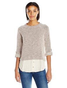 Blu Pepper Women's Long Sleeve Knit Sweater with Plaid Shirting Bottom