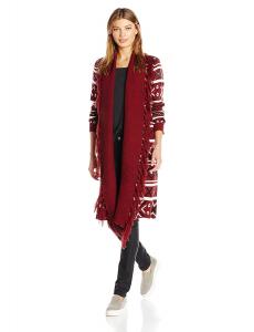 Jack by BB Dakota Women's Maribeth Intarsia Printed Maxi Sweater Cardigan with Fringe