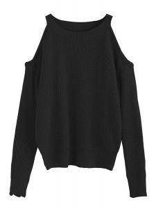 ROMWE Women's Casual Cold Shoulder Loose Knitted Sweater Tops