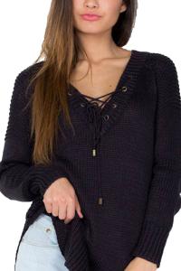 Mulisky Womens Sexy V-Neck Lace Up Long Sleeve Pullover Knitted Sweater Jumper