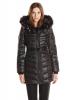 Kensie Women's Matte Satin Belted Down Coat with Faux Fur Hood