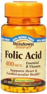 Sundown Naturals Folic Acid 400 Mcg, 350 Count
