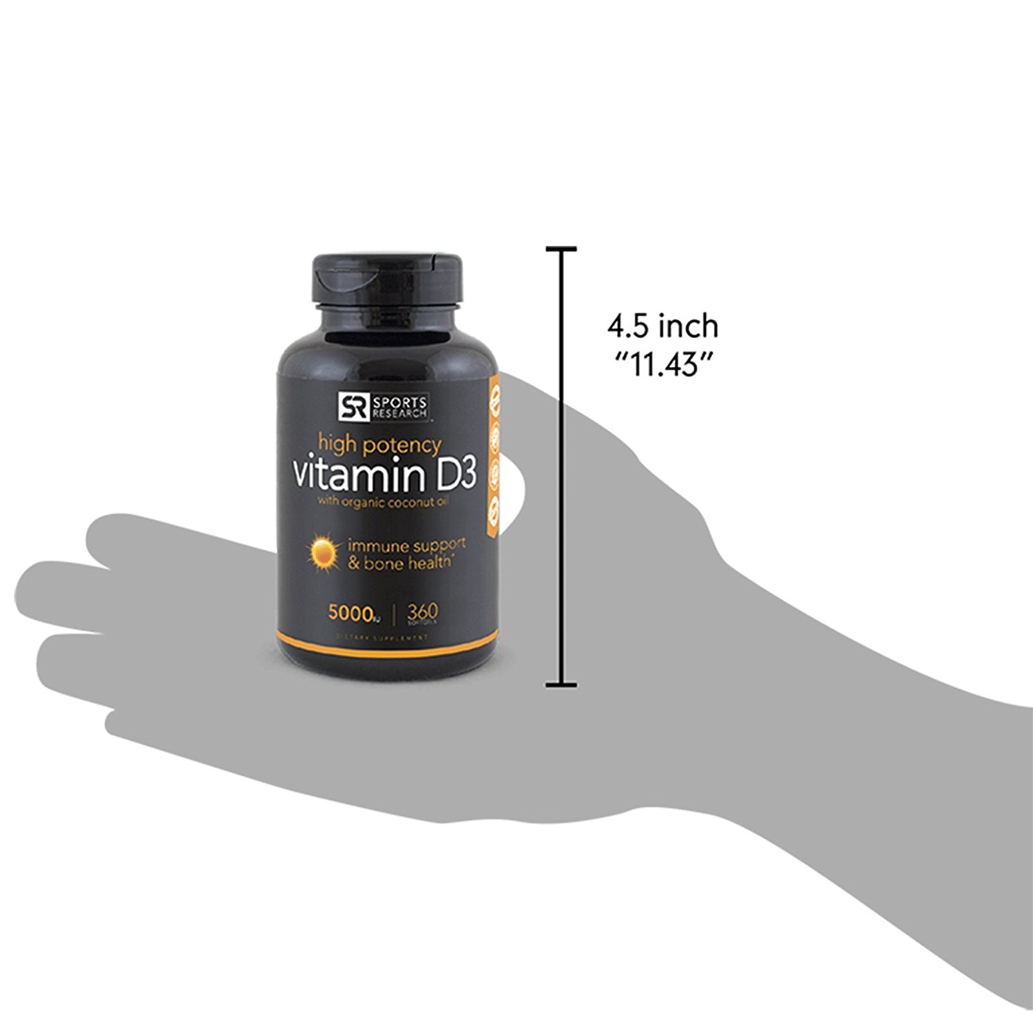 Sports Research Vitamin D3 (5000iu) with Organic Coconut Oil, 360 Mini