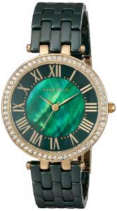 Anne Klein Women's AK/2130GNGB Swarovski Crystal Accented Gold-Tone and Green Ceramic Bracelet Watch