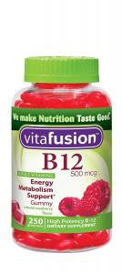 Vitafusion Energy B12 Gummy Vitamins, Very Raspberry 500mcg, 250 Count