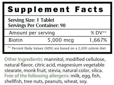EZ Melts Biotin Fast Melting Tablets, 5,000 mcg, Strawberry, 90 Count