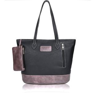 ZMSnow Designer PU Leather Tote Handbag Shoulder Mix Color Bag for Women Girl Work School