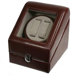 TOP QUALITY LEATHER AUTOMATIC DOUBLE WATCH WINDER BOX PI-BRN