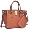 Dasein Women's Buffalo Faux Leather Belted Padlock Satchel Handbag Tote With Coin Purse & Shoulder Strap