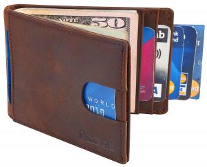 Simpac RFID Blocking Bifold Slim Genuine Leather Thin Minimalist Front Pocket Wallets for Men Money Clip Full Grain Leather