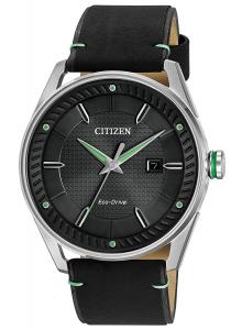 Citizen Eco-Drive CTO Silver-Tone With Black Leather Strap Mens Watch
