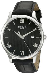 Tissot Men's 'Tradition' Swiss Quartz Stainless Steel and Leather Dress Watch, Color:Black (Model: T0636101605800)