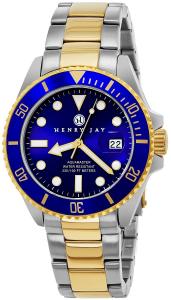 Henry Jay Mens 23K Gold Plated Two Tone Stainless Steel “Specialty Aquamaster” Professional Dive Watch