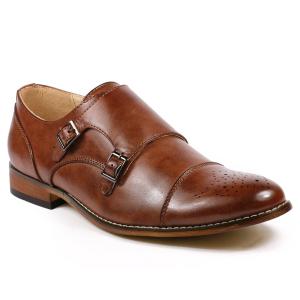 Metrocharm MC100 Men's Perforated Cap Toe Double Monk Strap Dress Shoes