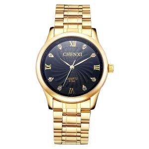 ShoppeWatch Men's Gold Watch IP Plated Metal Bracelet Big Black Crystal Dial Reloj de Hombres SWCXGDBK
