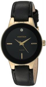 Armitron Women's 75/5410BKGPBK Diamond-Accented Gold-Tone and Black Leather Strap Watch