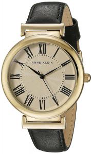 Anne Klein Women's AK/2136CRBK Gold-Tone and Black Leather Strap Watch