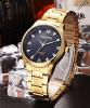 ShoppeWatch Men's Gold Watch IP Plated Metal Bracelet Big Black Crystal Dial Reloj de Hombres SWCXGDBK