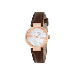 Gucci Women's 'Interlocking' Quartz Metal and Leather Automatic Watch, Color:Brown (Model: YA133516)