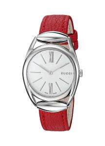Gucci Women's Swiss Quartz Stainless Steel and Leather Dress Watch, Color:Red (Model: YA140501)