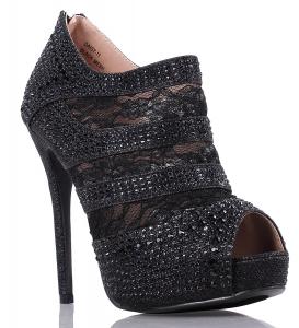 Fashion Peep Toe Lace Rhinestones Blink Platform W/back Zipper Open-toe Womens High Heels Shoes