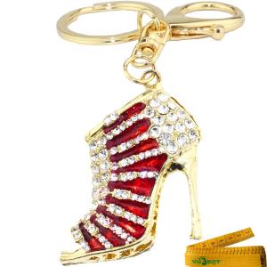 Cute Charming 3D Blingbling High Heeled Boots Sandals Pumps Shoes Shaped Enamel Crystal Rhinestone Metal Keychain Key Ring Call Phone Car Handbag Pendant Ornament Gift (Red Sandal)